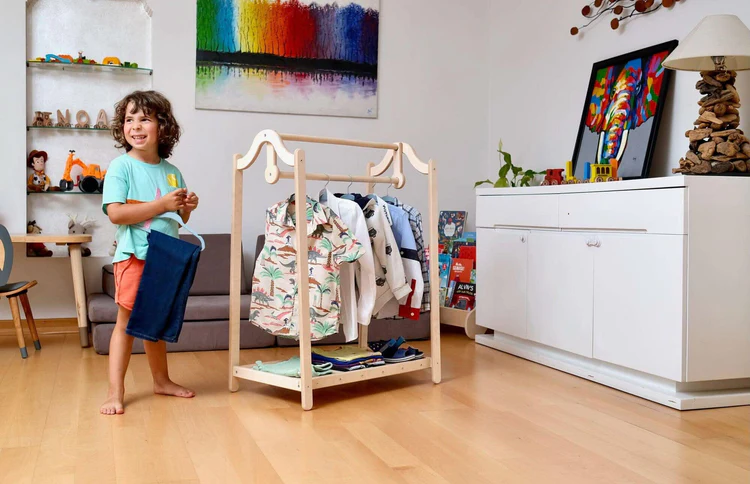 montessori wooden kids clothing rack kidodido 1