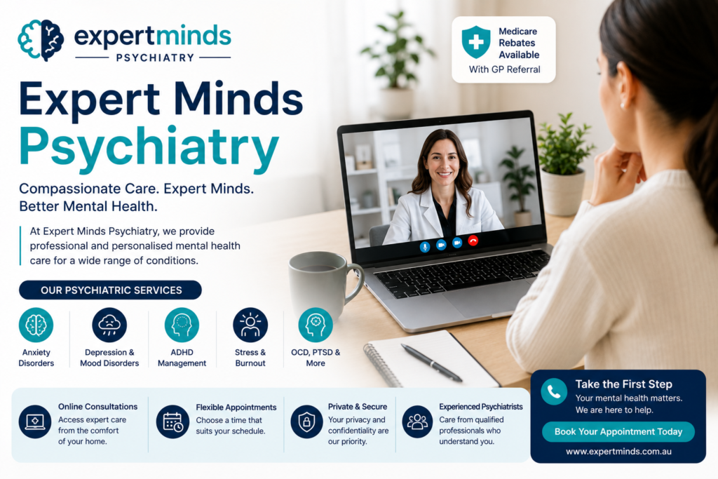 expert minds psychiatry online consultation in Australia via telehealth mental health services
